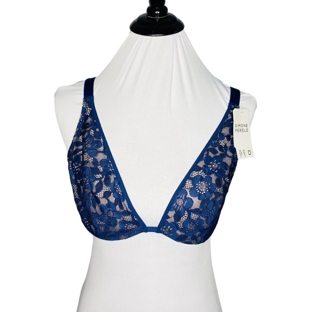Simone Perele Bra 36D Marguerite Navy Night Blue Underwired Triangle Bra Floral - Picture 7 of 11
